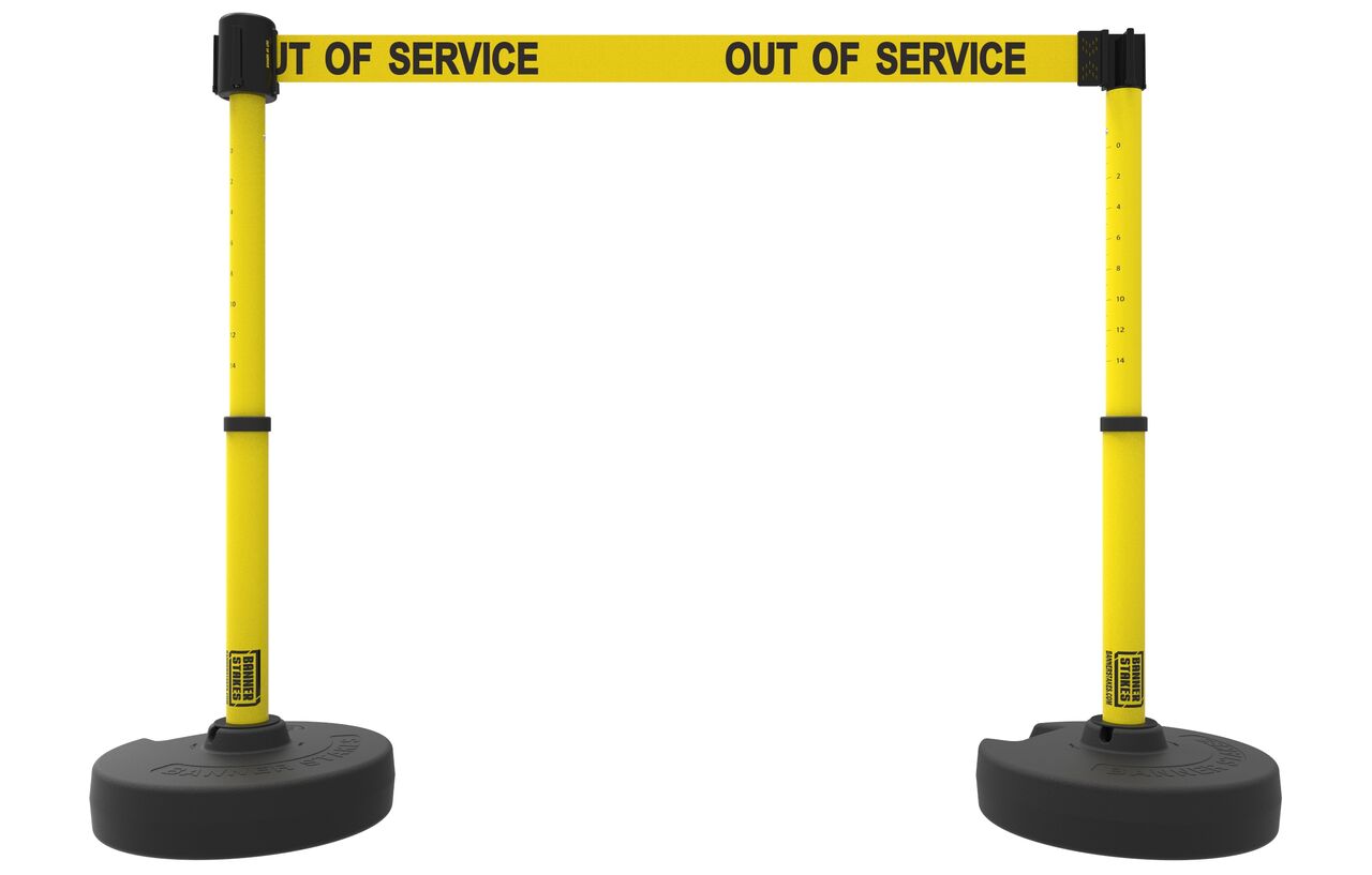 Banner Stakes Plus Barrier Set X2 With Yellow "Out Of Service" Banner